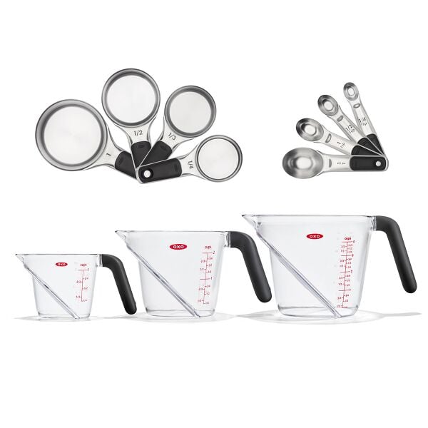 3 Piece Angled Measuring Cup Set & Stainless Steel Measuring Cups and Spoons Set Bundle N7