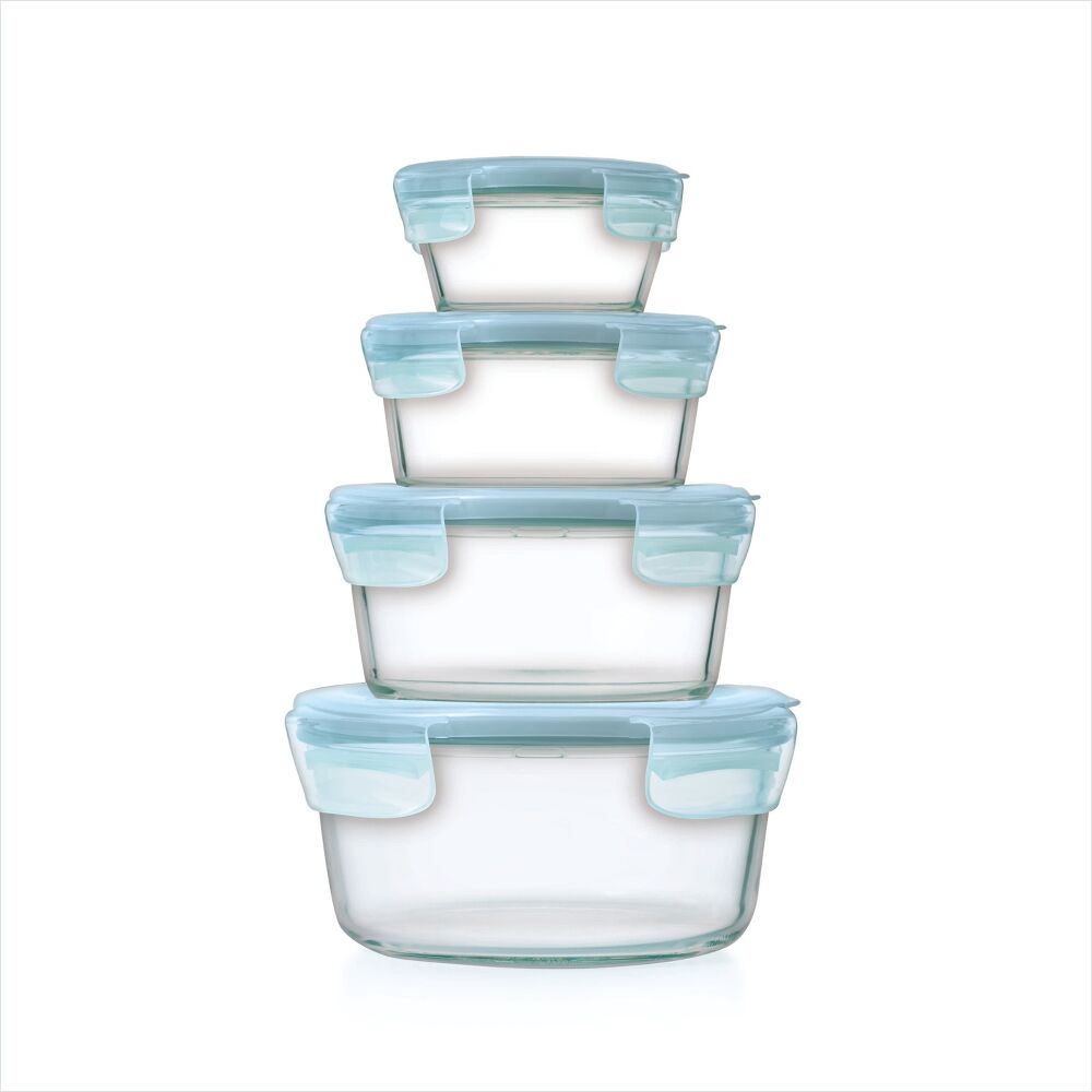 8-Piece Smart Seal Glass Round Container Set - Arctic Blue K9