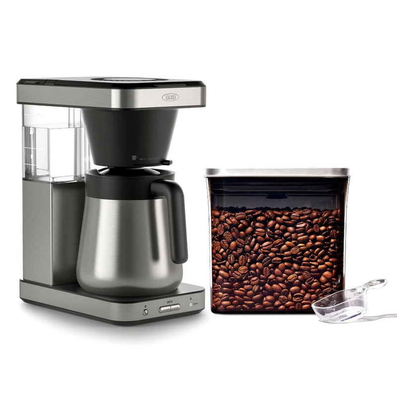 8-Cup Coffee Maker & Steel Coffee POP Container (1.7 Qt) with Scoop Bundle J0