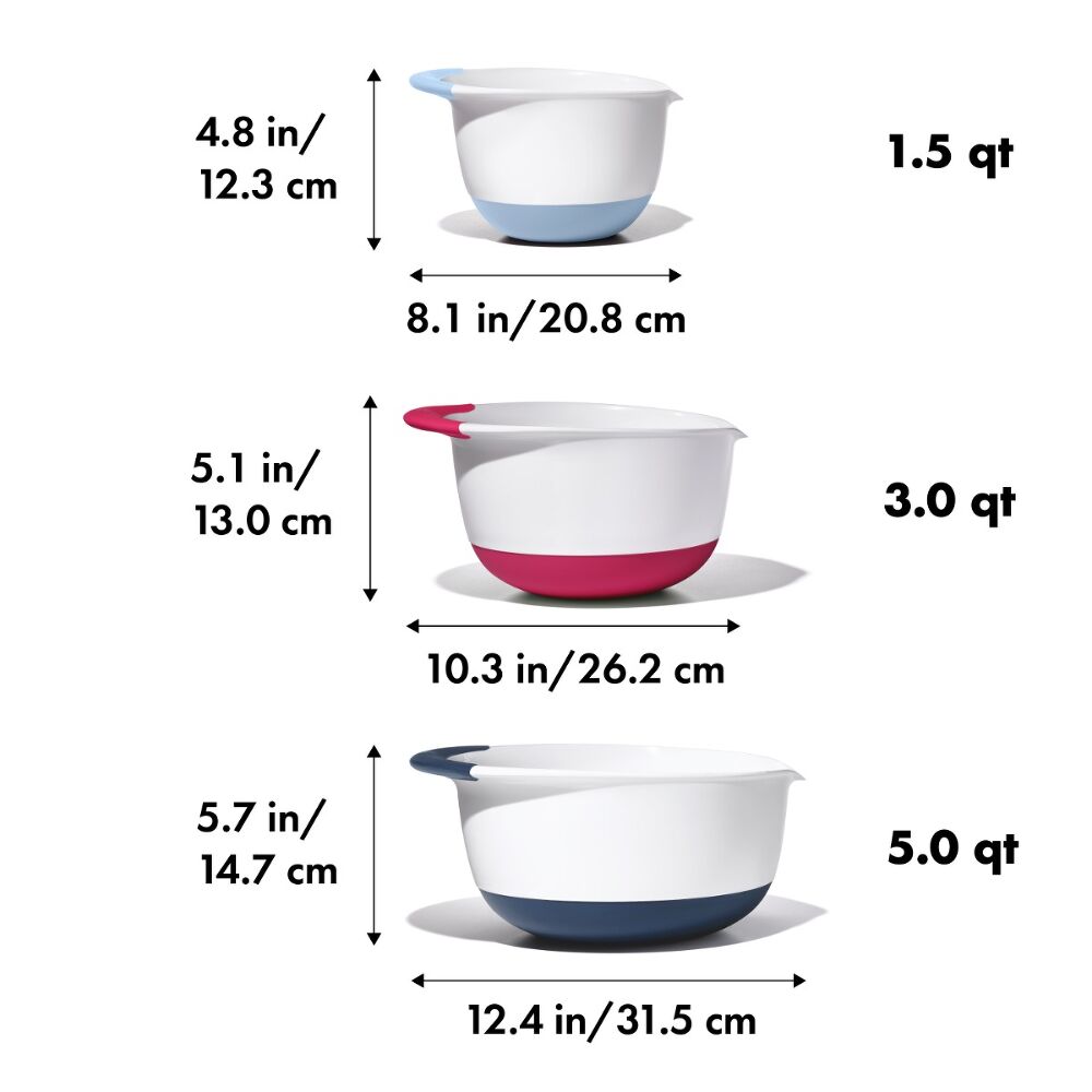 3 Piece Mixing Bowl Set New Colored Handles H1