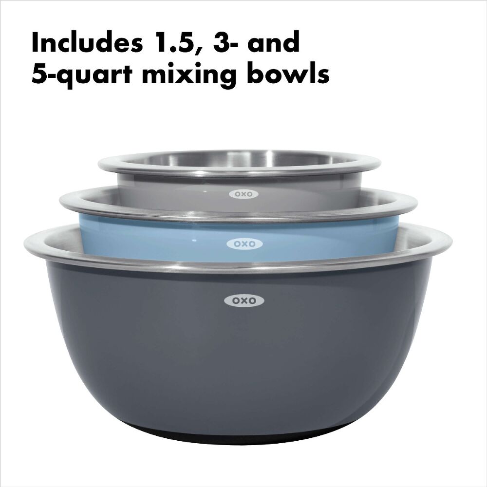 3-Piece Stainless Steel Mixing Bowl Set - Blue/Gray Q9
