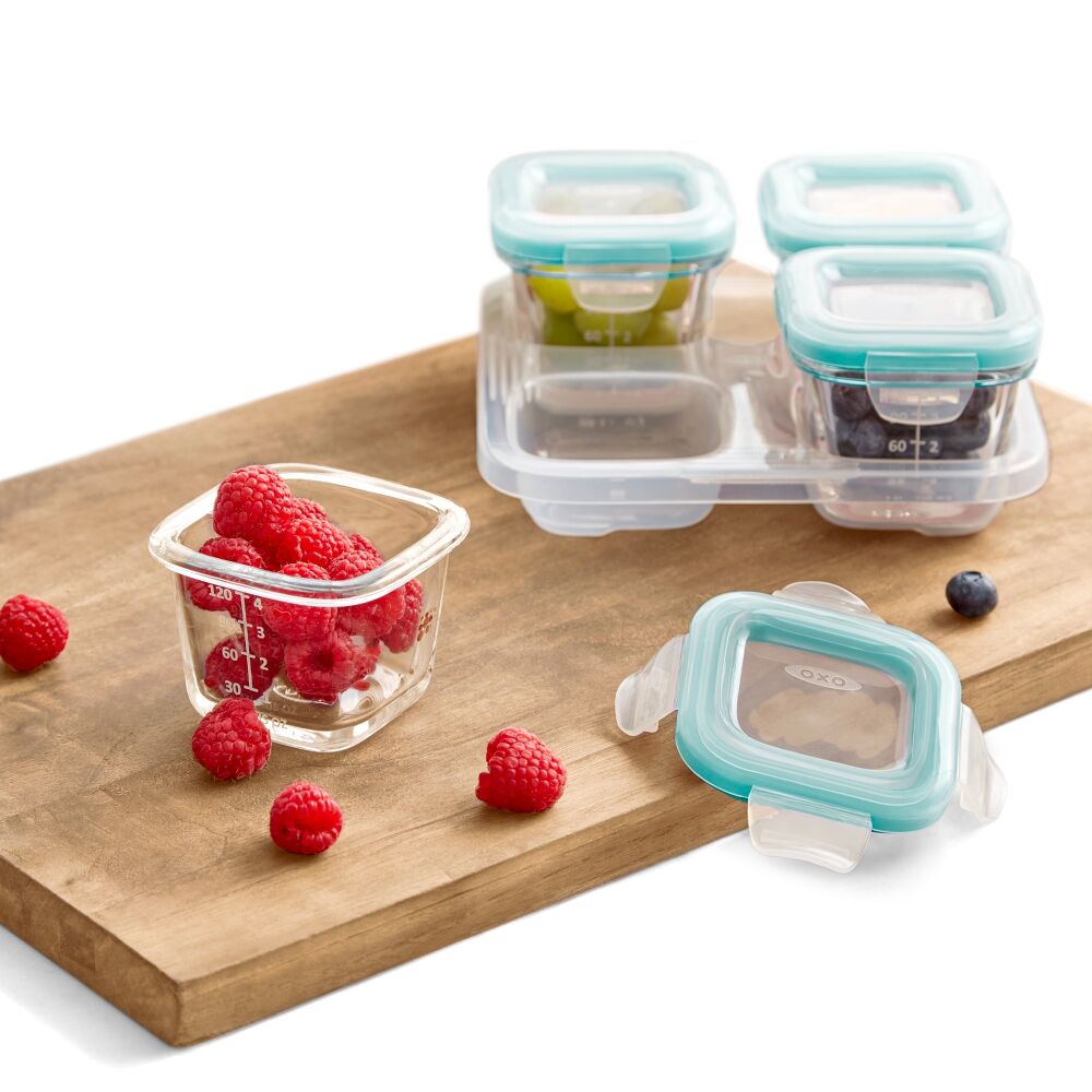 Baby Blocks Glass Food Storage Containers 4 Oz - Tot Teal B2