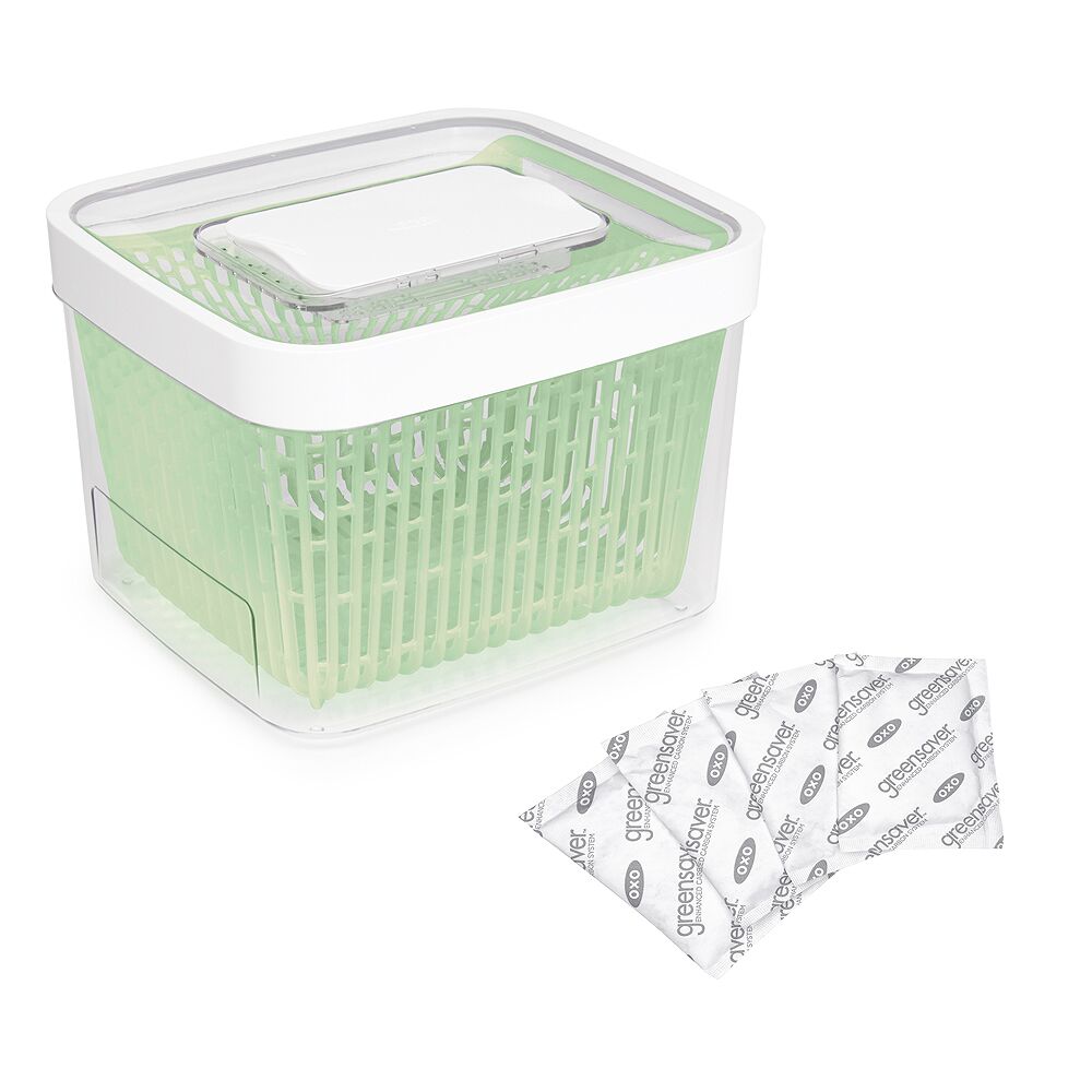 GreenSaver Produce Keeper (4.3 Qt) & GreenSaver Carbon Filter Refills - 4 Pack Bundle Z6