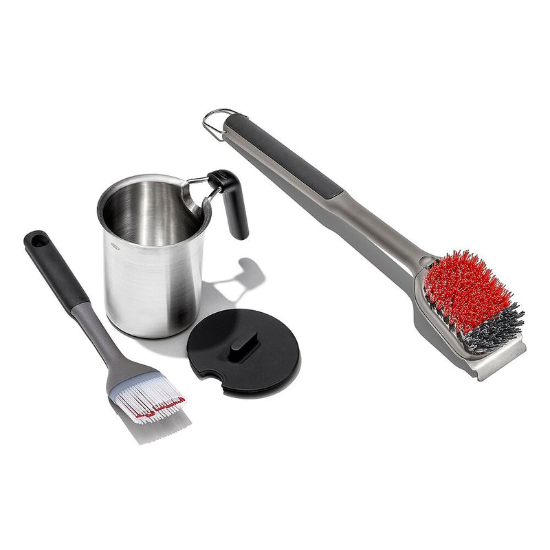 Grilling Basting Pot and Brush Set & Nylon Grill Brush for Cold Cleaning Bundle E3