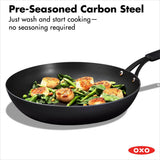 OXO Carbon Steel Obsidian Series 12-Inch Frypan with Silicone Sleeve J7