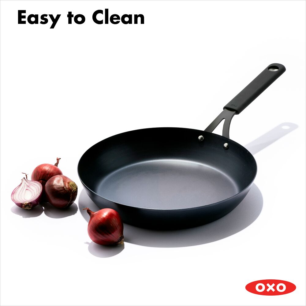 OXO Carbon Steel Obsidian Series 12-Inch Frypan with Silicone Sleeve J7