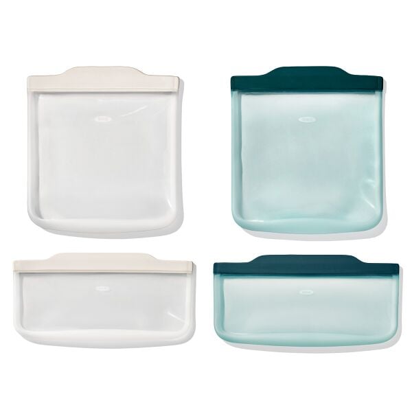 Silicone Reusable Bag -  4 Piece Lunch Set - Oat/Lagoon U9