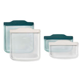 Silicone Reusable Bag -  4 Piece Lunch Set - Oat/Lagoon U9