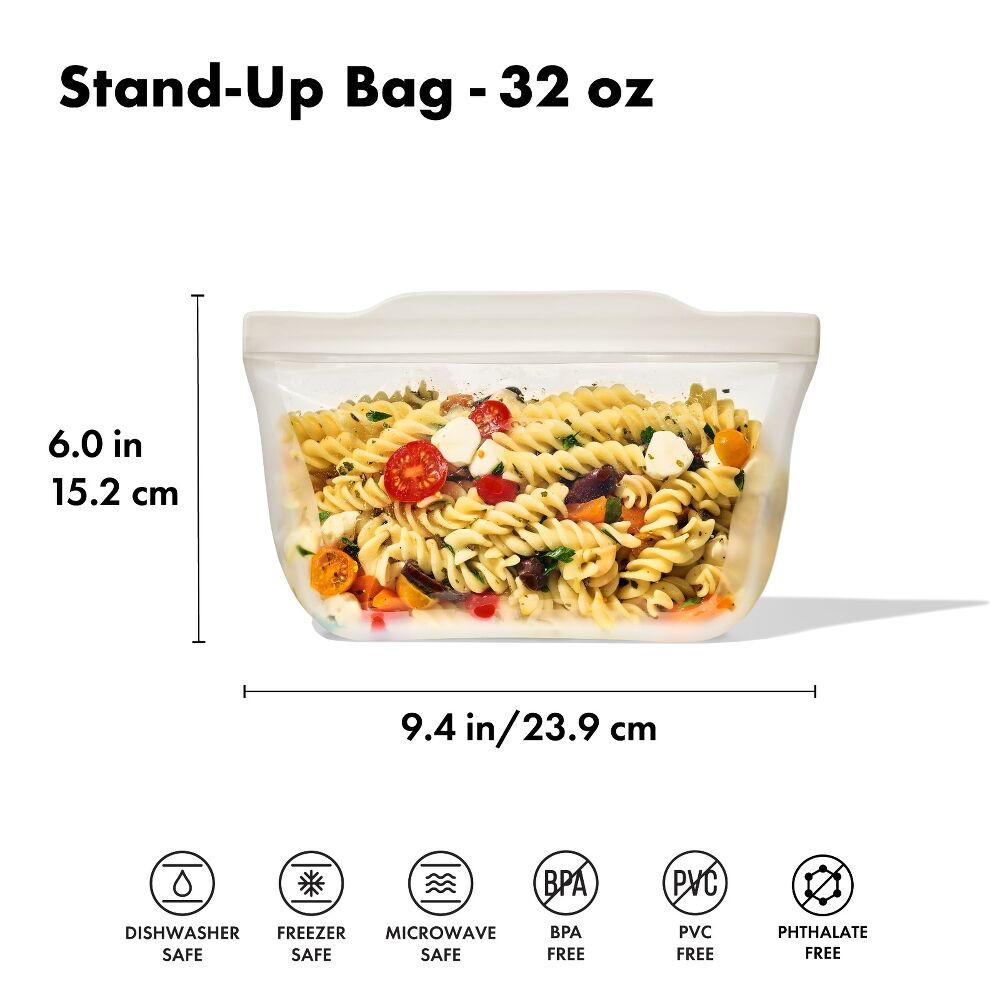 Silicone Reusable Bag - Stand-Up Quart (32 oz) - Oat X2
