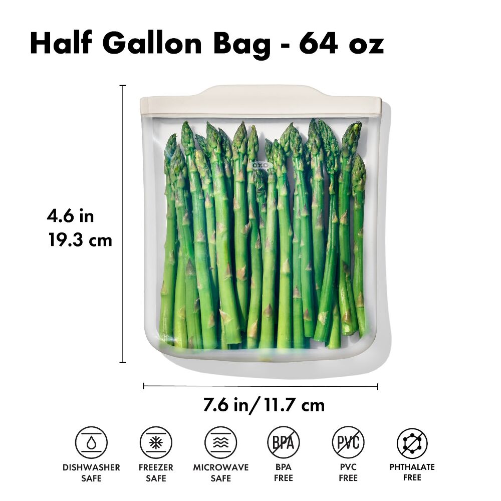 Silicone Reusable Bag - Half Gallon Bag (64 oz) - Oat F2