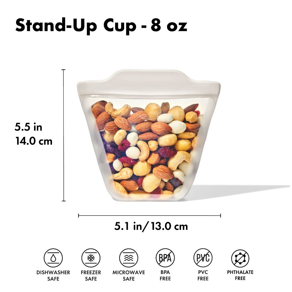Silicone Reusable Bag - Stand-Up Cup (8 oz) - Oat D3