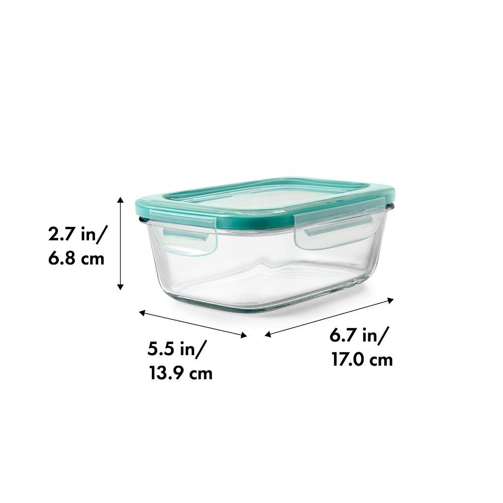 Smart Seal 3.5 Cup Glass Rectangle Container - Teal S1