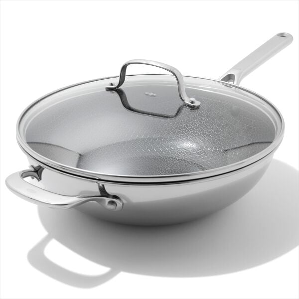 Trident Hybrid Non-Stick Stainless Steel 5 Qt Wok with Lid S5